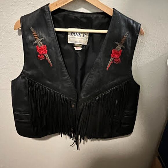 Vintage Leather and Rose Embroidered Vest - Picture 3 of 3